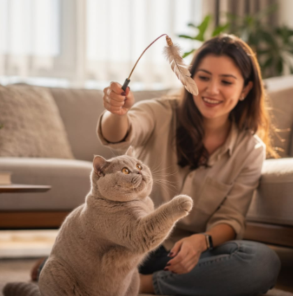 Cat treats and toys used as positive rewards for cat training