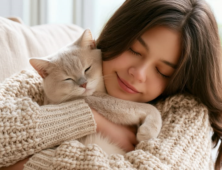 Cat looking at its owner while learning to respond to its name